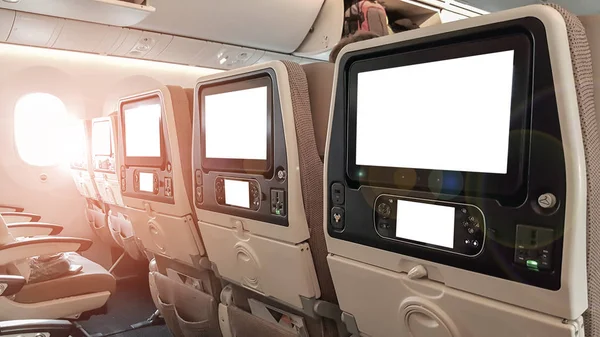 РК-дисплей заднього сидіння на літаку — стокове фото