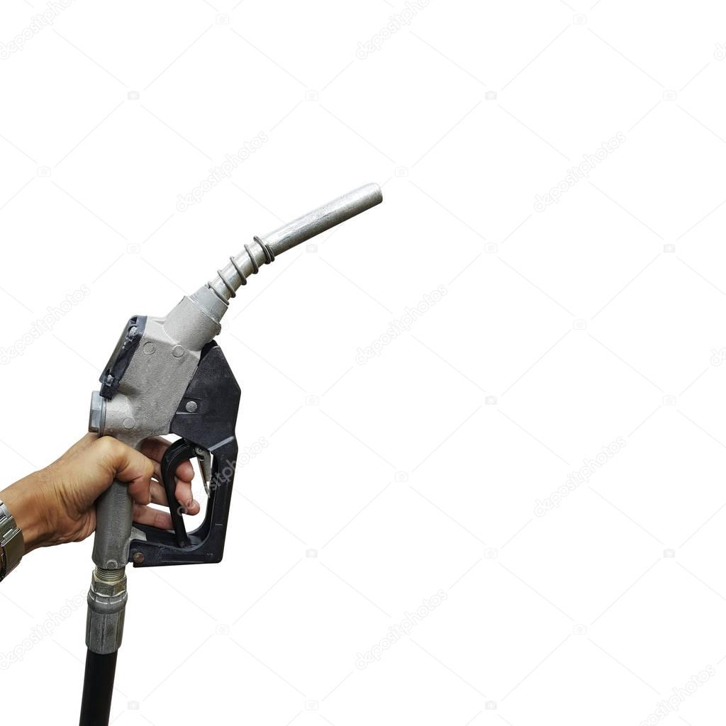 Hand holding a fuel nozzle