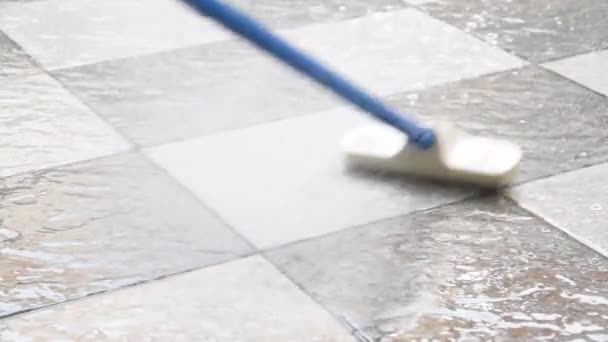 Limpeza Piso Azulejos Com Escova Limpeza Piso — Vídeo de Stock