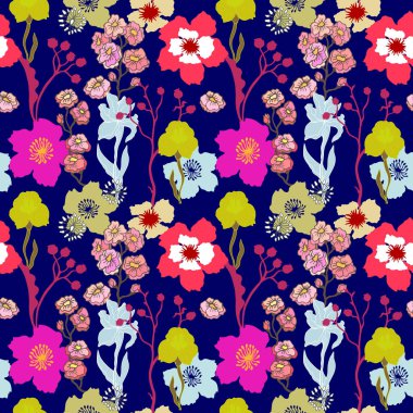 Bohem tarzı şal. Çingene motifleri, vintage çiçekler.