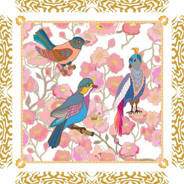 Japon bahçesi. Victoria motifleri ile Seamless oryantal modeli. 