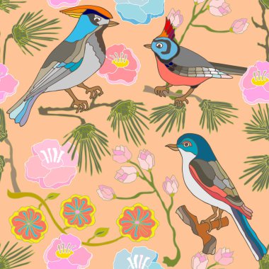 Japon bahçesi. Victoria motifleri ile Seamless oryantal modeli. 