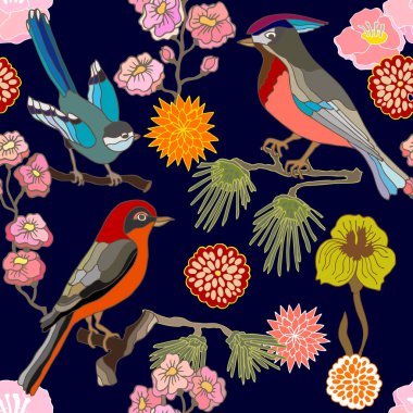 Japon bahçesi. Victoria motifleri ile Seamless oryantal modeli. 