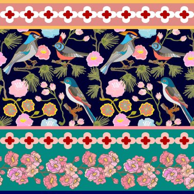 Japon bahçesi. Victoria motifleri ile Seamless oryantal modeli. 