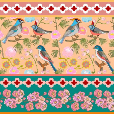 Japon bahçesi. Victoria motifleri ile Seamless oryantal modeli. 