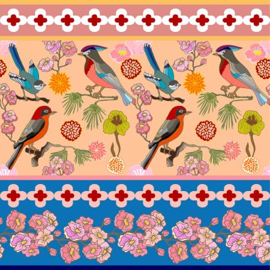 Japon bahçesi. Victoria motifleri ile Seamless oryantal modeli. 