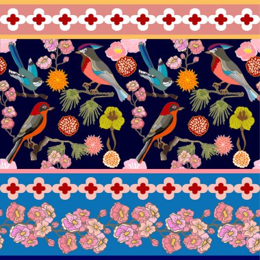 Japon bahçesi. Victoria motifleri ile Seamless oryantal modeli. 