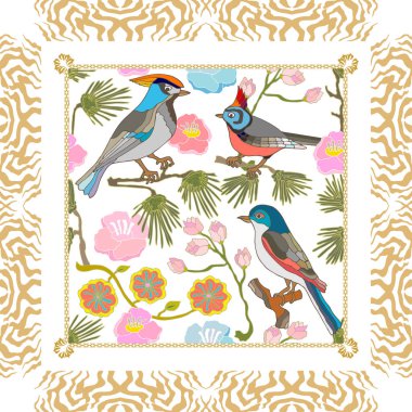 Japon bahçesi. Victoria motifleri ile Seamless oryantal modeli. 