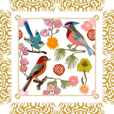 Japon bahçesi. Victoria motifleri ile Seamless oryantal modeli. 