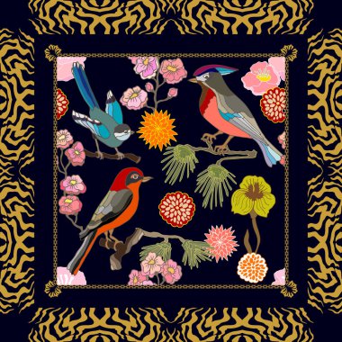 Japon bahçesi. Victoria motifleri ile Seamless oryantal modeli. 