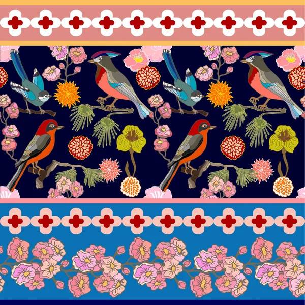 Japon bahçesi. Victoria motifleri ile Seamless oryantal modeli. — Stok Vektör