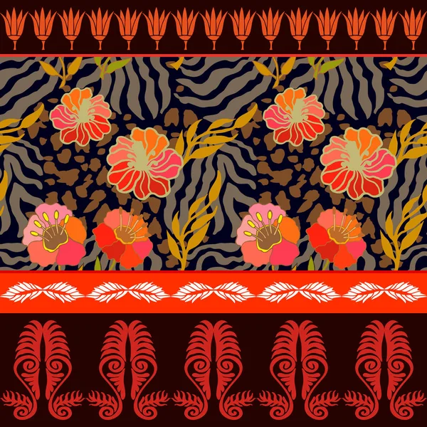 Hayvan baskı ve antik geometrik süsler ile sorunsuz vektör desen.