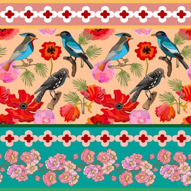 Japon bahçesi. Victoria motifleri ile Seamless oryantal modeli. 