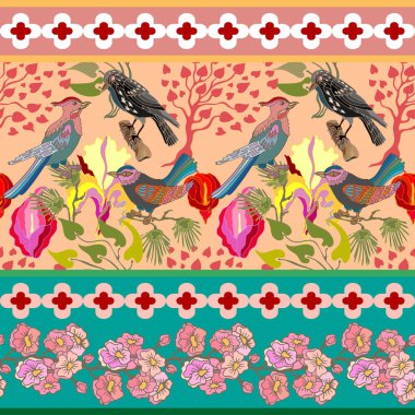 Japon bahçesi. Victoria motifleri ile Seamless oryantal modeli. 