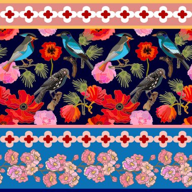 Japon bahçesi. Victoria motifleri ile Seamless oryantal modeli. 