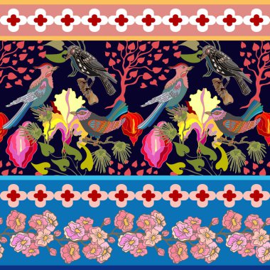 Japon bahçesi. Victoria motifleri ile Seamless oryantal modeli. 