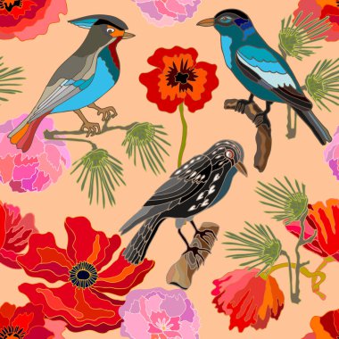 Japon bahçesi. Victoria motifleri ile Seamless oryantal modeli. 