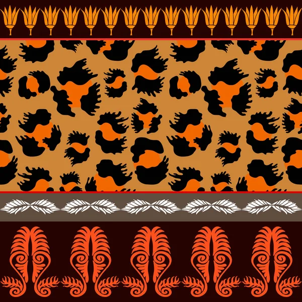 Naadloze vector patroon met animal prints en oude geometrische ornamenten. — Stockvector