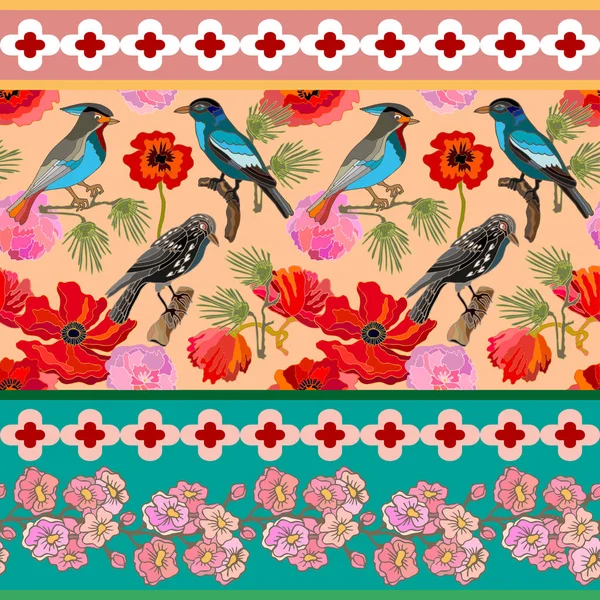 Japon bahçesi. Victoria motifleri ile Seamless oryantal modeli. 