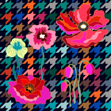 Vintage sorunsuz hounds vektör desen haşhaş ve peopies ile diş. 