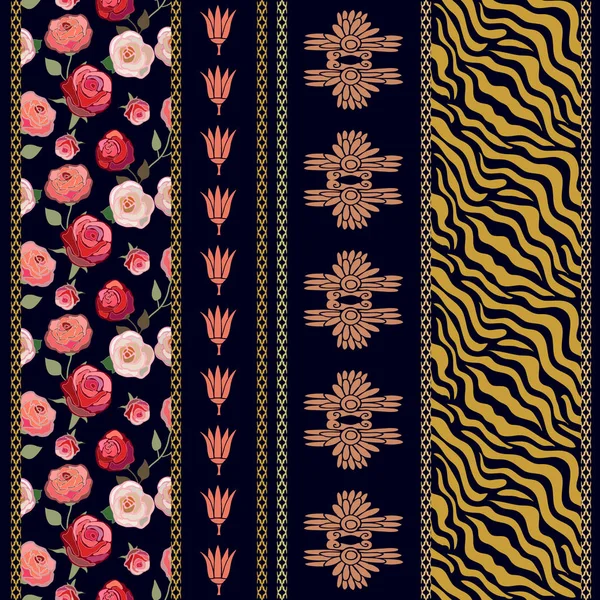 Art deco fondo de pantalla de seda vintage con motivos étnicos y elementos bohemios . — Vector de stock