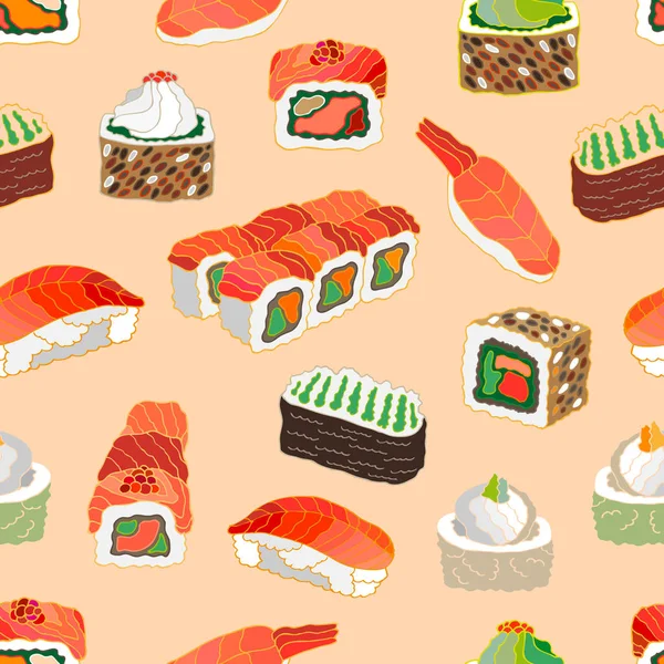 Sushi und Brötchen. Handgezeichnete Elemente. — Stockvektor