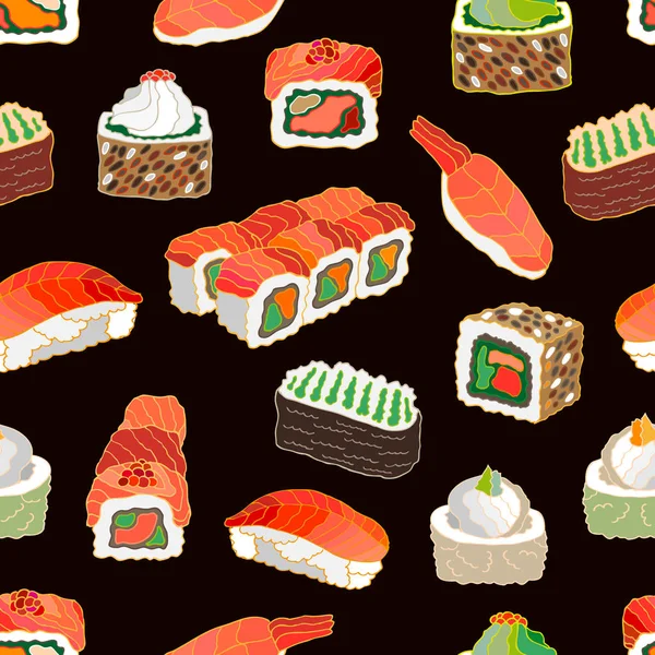 Sushi i rolkach. Ręcznie rysowane elementy. — Wektor stockowy