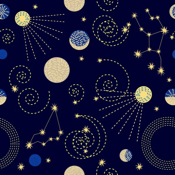 Le ciel du zodiaque. Modèle vectoriel abstrait sans couture avec constellations . — Image vectorielle