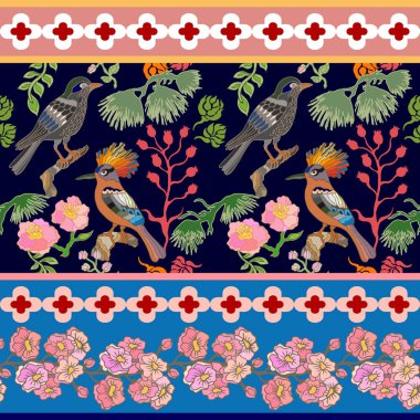 Japon bahçesi. Victoria motifleri ile Seamless oryantal modeli.