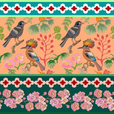 Japon bahçesi. Victoria motifleri ile Seamless oryantal modeli.