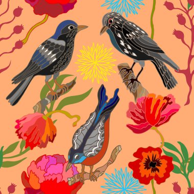 Japon bahçesi. Victoria motifleri ile Seamless oryantal modeli.