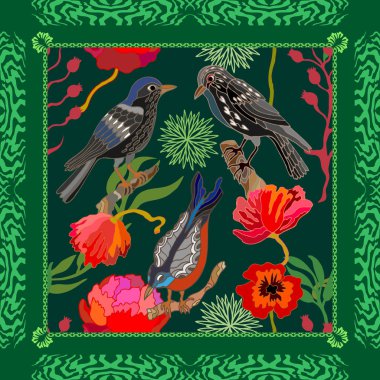 Japon bahçesi. Victoria motifleri ile Seamless oryantal modeli.