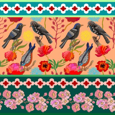 Japon bahçesi. Victoria motifleri ile Seamless oryantal modeli.