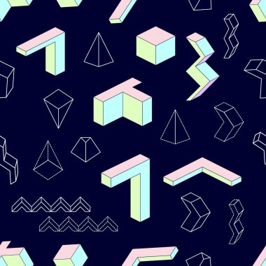 Geometrik şekiller. Soyut sorunsuz vektör desen izometrik elemanları ile.