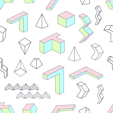 Geometrik şekiller. Soyut sorunsuz vektör desen izometrik elemanları ile.
