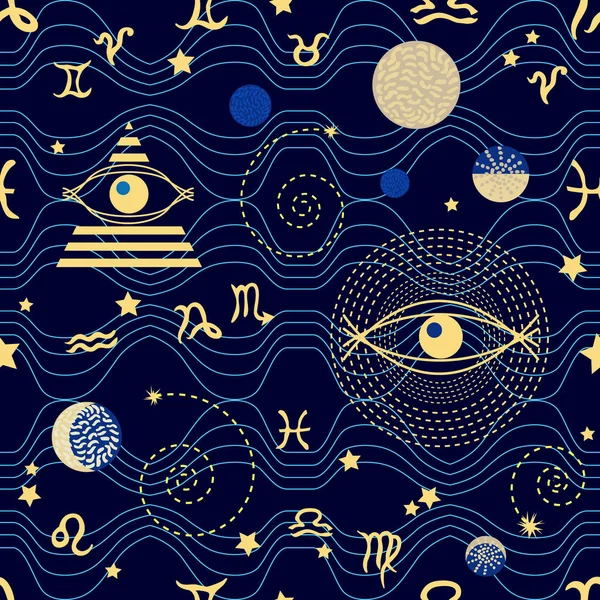 Zodiac sky. 1950s-1960s motifs. Retro textile collection. — Stock Vector