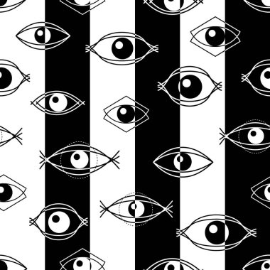 Magic gözler. Sorunsuz vektör siyah-beyaz desen.