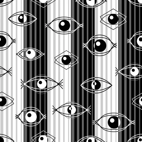 Magic eyes. Naadloze vector zwart-wit patroon. — Stockvector