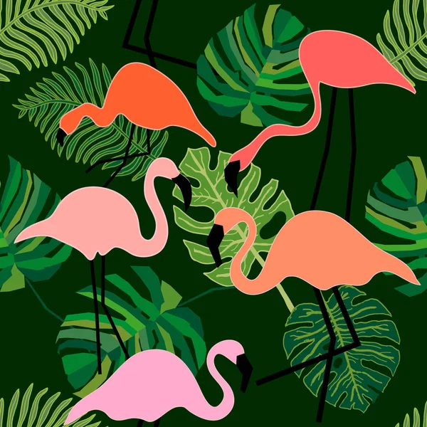 Flamingo in tropical forest. — Stock Vector