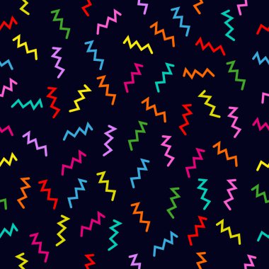 Memphis tarzı sorunsuz vektör desen zig zag elemanları ile. 
