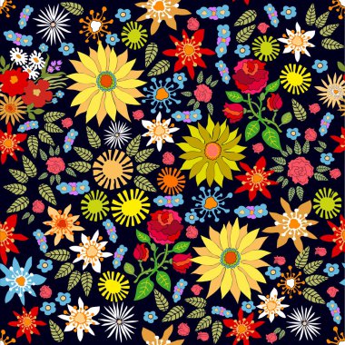 İspanyol motifleri ile parlak çiçek sınır.