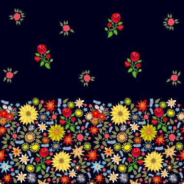 İspanyol motifleri ile parlak çiçek sınır.