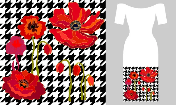Rote Mohnblumen. Party-Dress-Design. — Stockvektor