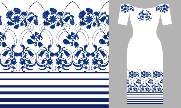Flores silvestres azules. Vestido de fiesta diseño . — Vector de stock