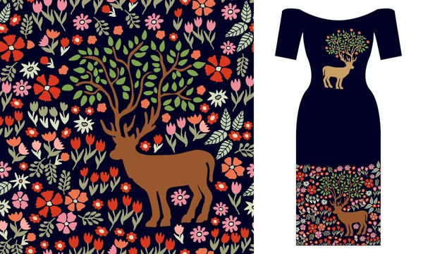 Cervos em flor. Festa vestido design . —  Vetores de Stock