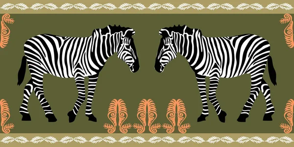 African zebras. Vector illustration for fresco and textile design. — Stock Vector