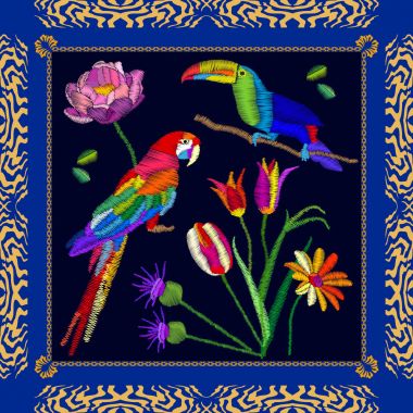 Tropikal kuşlar nakış.