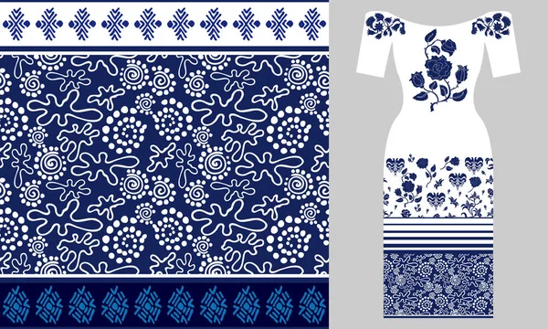 Soyut yerli sanat motifleri ile yazdırma. Parti giysi tasarımı.