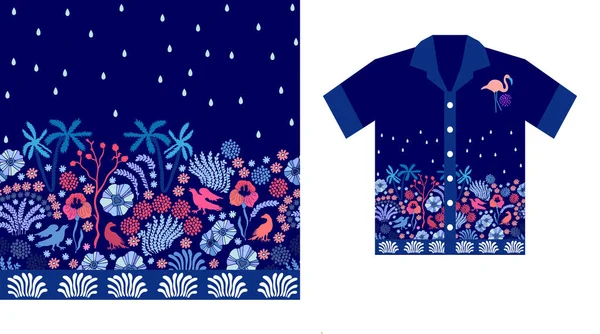 Νύχτα βροχή. Σχέδιο της Χαβάης πουκάμισο. — Διανυσματικό Αρχείο