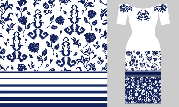Blaue Wildblumen und persische Stilelemente. — Stockvektor